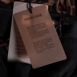 مملوكة مسبقًا تنورة روبرتو كافاللي جلد وحرير مطبوع بني مزين طيات مقاس وسط ( ميديوم )