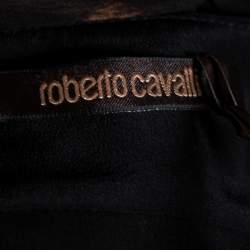 مملوكة مسبقًا تنورة روبرتو كافاللي جلد وحرير مطبوع بني مزين طيات مقاس وسط ( ميديوم )