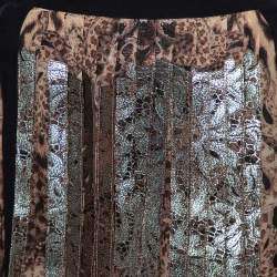 مملوكة مسبقًا تنورة روبرتو كافاللي جلد وحرير مطبوع بني مزين طيات مقاس وسط ( ميديوم )