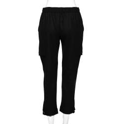 Pre Owned بنطلون روبرتو كافالي صوف أسود بجيوب مزينة قصير مقاس متوسط - ميديوم