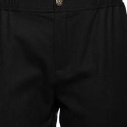 Pre Owned بنطلون روبرتو كافالي صوف أسود بجيوب مزينة قصير مقاس متوسط - ميديوم