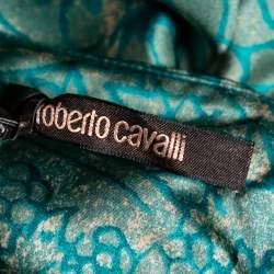 مملوكة مسبقًا تنورة روبرتو كافالي حرير مطبوع أخضر حافة منفوشة مقاس متوسط (ميديوم)