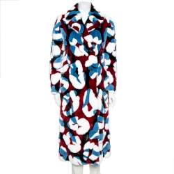 Roberto Cavalli Multicolor Patterned Fur Button Front Coat M 
