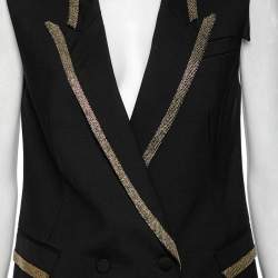 Pre Owned بليزر روبرتو كافالي صوف أسود مزخرف بلا أكمام مقاس متوسط - ميديوم