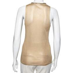 مملوكة مسبقًا Roberto Cavalli Gold Knit Sequin Embellished Sleeveless Top M 