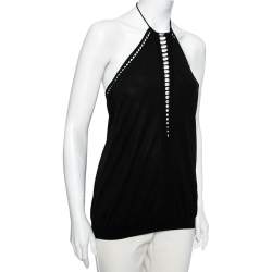 مملوكة مسبقًا Roberto Cavalli Black Knit Halter Neck Top M