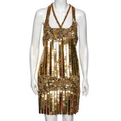 Pre Owned Roberto Cavalli Multicolor Printed Silk Sequin Embellished Sleeveless Dress M