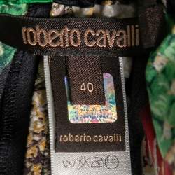 Pre Owned Roberto Cavalli Multicolor printed Silk Satin Flared Leg Pants S