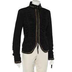 Roberto Cavalli Black Studded Suede Zip Front Ruched Jacket M