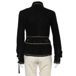 Roberto Cavalli Black Studded Suede Zip Front Ruched Jacket M