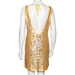 Pre Owned توب روبيرتو كافاللي حرير أصفر مزخرف ترتر مقاس وسط ( ميديوم )