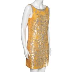 Pre Owned توب روبيرتو كافاللي حرير أصفر مزخرف ترتر مقاس وسط ( ميديوم )