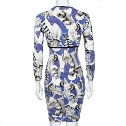 Pre Owned فستان ميدي روبرتو كافالي جيرسيه مورد مطبوع متعدد الألوان بكشكشة مقاس صغير - سمول