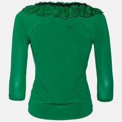 Pre Owned Roberto Cavalli Green Jersey Ruffle Trimmed Top M