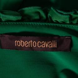 Pre Owned Roberto Cavalli Green Jersey Ruffle Trimmed Top M