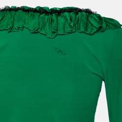 Pre Owned Roberto Cavalli Green Jersey Ruffle Trimmed Top M