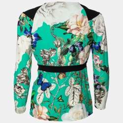 Pre Owned توب روبرتو كافاللي جيرسيه طباعة موردة أخضر رقبة حرف في مقاس وسط ( ميديوم )