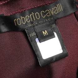 Pre Owned Roberto Cavalli Burgundy Satin Silk Ruffled Bustier Top M