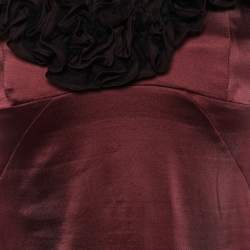 Pre Owned Roberto Cavalli Burgundy Satin Silk Ruffled Bustier Top M