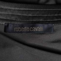 Pre Owned Roberto Cavalli Olive Green Jersey Plunge Neck Blouse M