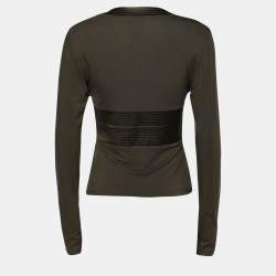 Pre Owned Roberto Cavalli Olive Green Jersey Plunge Neck Blouse M