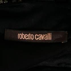 Pre Owned فستان روبرتو كافالي جيرسيه أسود رقبة مزخرفة ظهر محرود مقاس متوسط - ميديوم 