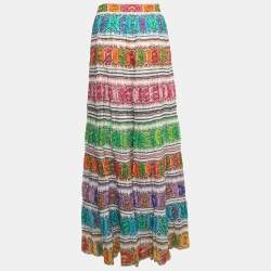 Pre Owned Roberto Cavalli Multicolor Printed Cotton Maxi Skirt L