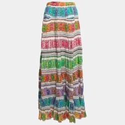 Pre Owned Roberto Cavalli Multicolor Printed Cotton Maxi Skirt L
