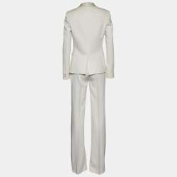Pre Owned Roberto Cavalli Cream Stretch Wool Pant Suit S