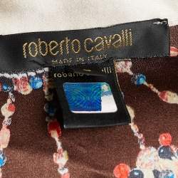 Pre Owned Roberto Cavalli Multicolor Bejeweled Feather Print Silk Tunic L