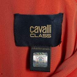 مملوكة مسبقًا Cavalli Class Orange Crepe Ruffle Tiered Maxi Dress S