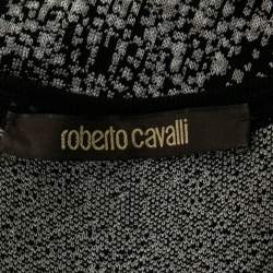 Pre Owned Roberto Cavalli Black and White Patterned Knit V Neck Maxi Dress M
