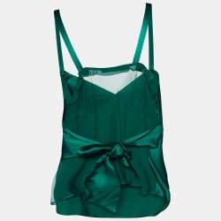 Pre Owned توب روبرتو كافالي حرير أخضر بحزام مزين مقاس صغير - سمول