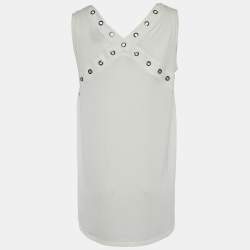 Pre Owned Roberto Cavalli White Printed Jersey Eyelet Top S