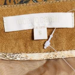 مملوكة مسبقًا Roberto Cavalli Brown Suede Floral & Tiger Print Asymmetric Skirt S