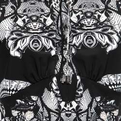 Pre Owned Roberto Cavalli Monochrome Printed Jersey Top L