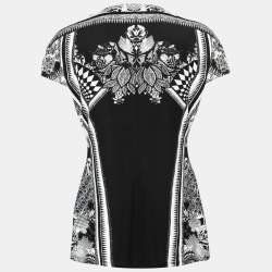Pre Owned Roberto Cavalli Monochrome Printed Jersey Top L