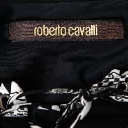 Pre Owned Roberto Cavalli Monochrome Printed Jersey Top L
