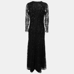 Pre Owned Roberto Cavalli Black Mesh Sequin and Lace Embellished Maxi Dress M