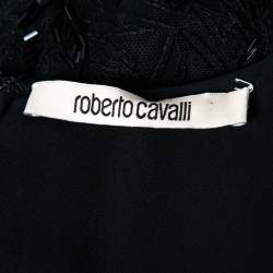 Pre Owned Roberto Cavalli Black Mesh Sequin and Lace Embellished Maxi Dress M