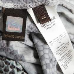 Pre Owned Roberto Cavalli Grey Snakeskin Print Knit V Neck Blouse M