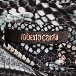 Pre Owned Roberto Cavalli Grey Snakeskin Print Knit V Neck Blouse M