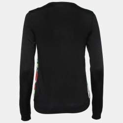Pre Owned Roberto Cavalli Black Printed Silk Inset & Knit Long Sleeve Cardigan S