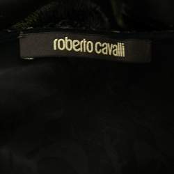 Pre Owned Roberto Cavalli Brown Silk & Velvet Floral Patterned Blouse M 