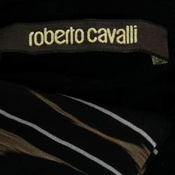 Pre Owned Roberto Cavalli Black Printed Silk Inset & Knit Button Front Cardigan M