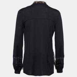 Pre Owned Roberto Cavalli Black Printed Silk Inset & Knit Button Front Cardigan M