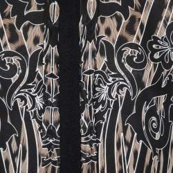 Pre Owned Roberto Cavalli Black Printed Silk Inset & Knit Button Front Cardigan M