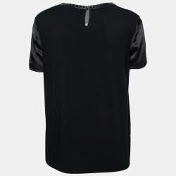 Pre Owned Roberto Cavalli Black Printed Silk & Jersey Short Sleeve T-Shirt M