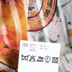 Pre Owned Roberto Cavalli Multicolor Printed Silk Smocked Belted Waist Blouse M