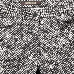 Pre Owned Roberto Cavalli Monochrome Printed Cotton Knit Trimmed Slim Fit Jeans M Waist 31"